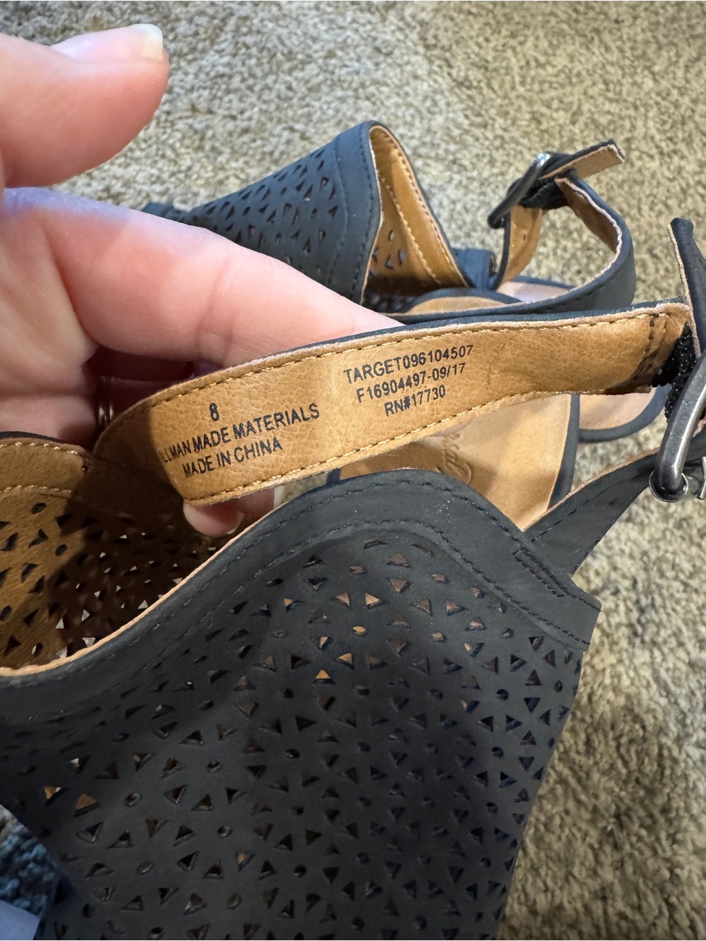 Universal Thread Black Laser-Cut Open-Toe Wedge Sandals with Ankle Strap - Picture 8 of 8